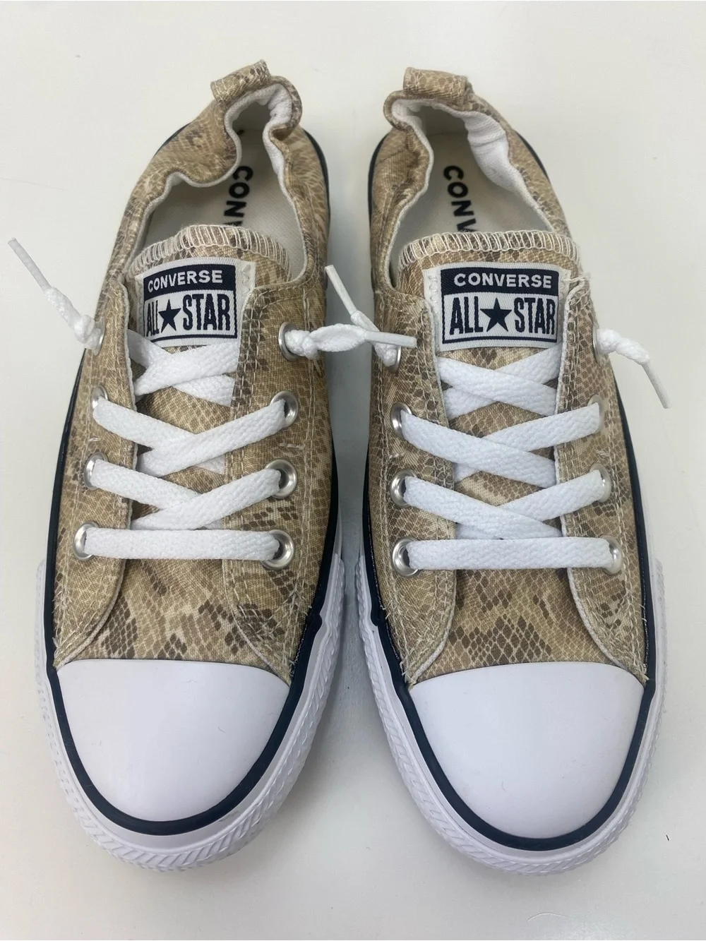 Converse Low Top Sneakers in Beige Snake Print with White Laces